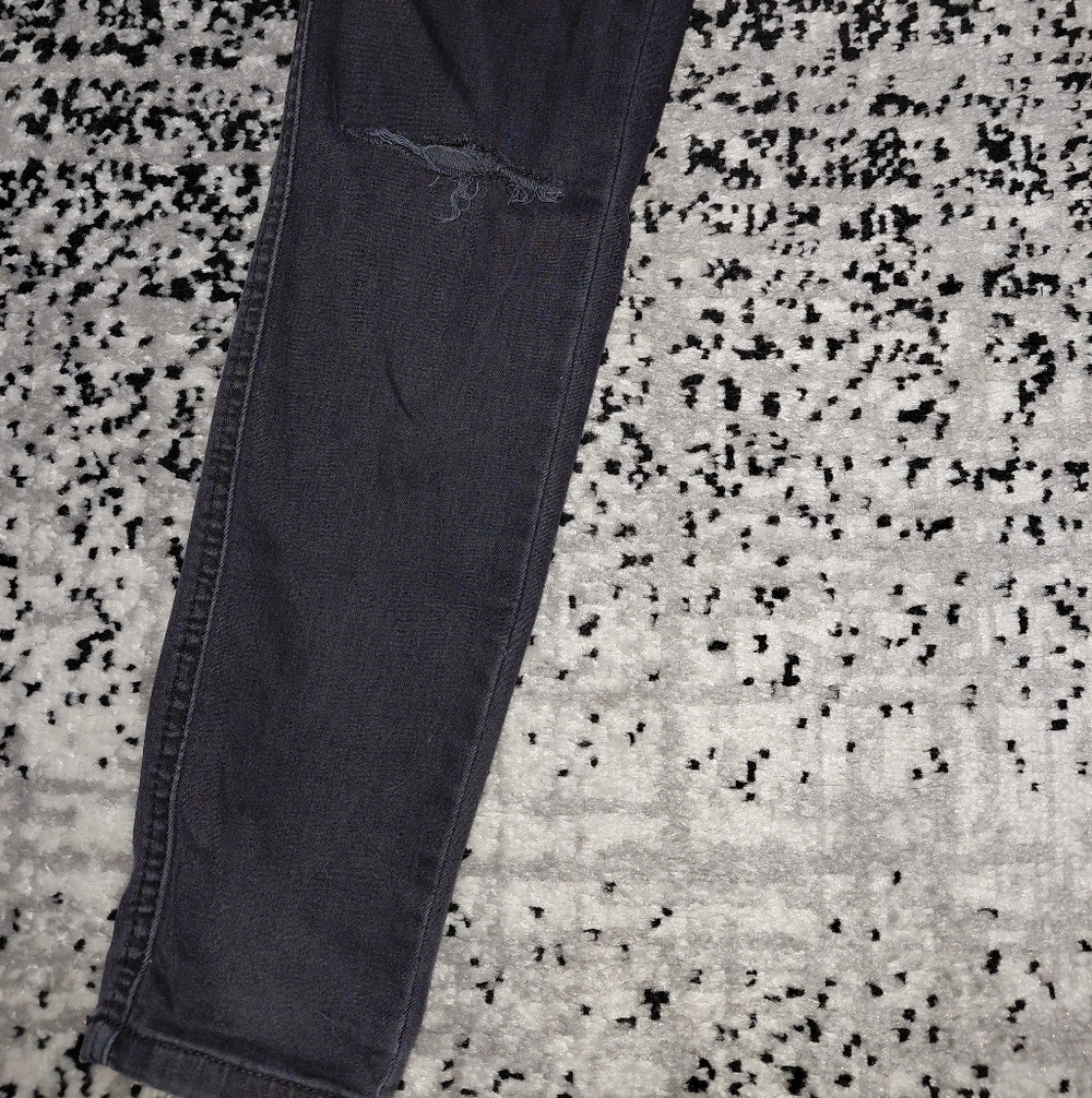 Zara Z1975 Mid Rise Skinny Jeans Black Ripped Knees 38 / 6 - Picture 8 of 16